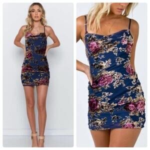 Princess Polly mini slip dress Midnight Moon Velvet Floral Burnout Cowl blue 4